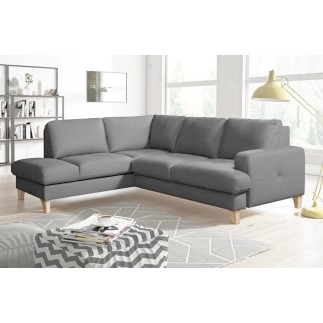 Canapé d'angle convertible en cuir italien de luxe 4/5 places avec coffre, FARELI, gris clair, angle gauche