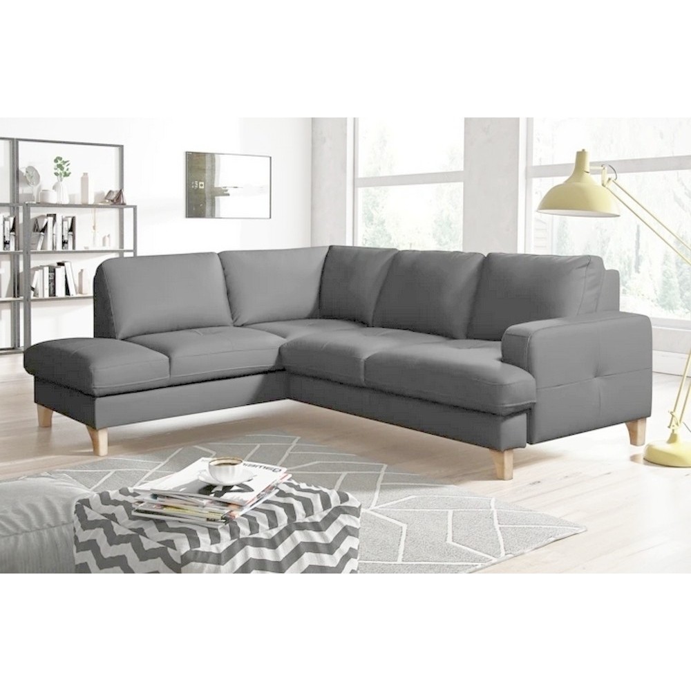 Canapé d'angle convertible en cuir italien de luxe 4/5 places avec coffre, FARELI, gris clair, angle gauche Canapé d'angle convertible en cuir italien de luxe 4/5 places avec coffre, FARELI, gris clair, angle gauche
