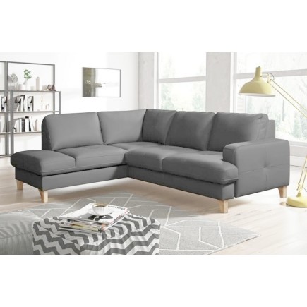 Canapé d'angle convertible en cuir italien de luxe 4/5 places avec coffre, FARELI, gris clair, angle gauche