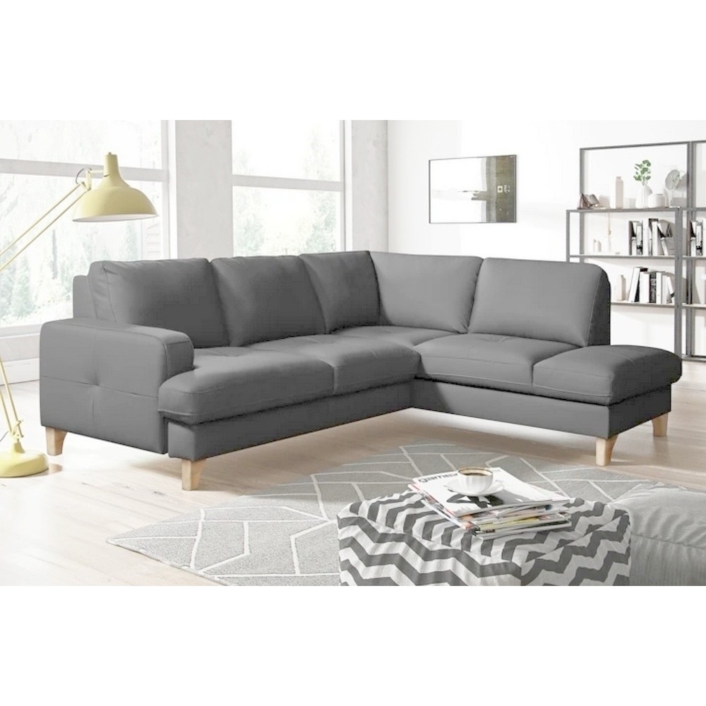 Canapé d'angle convertible en cuir italien de luxe 4/5 places avec coffre, FARELI, gris clair, angle droit Canapé d'angle convertible en cuir italien de luxe 4/5 places avec coffre, FARELI, gris clair, angle droit