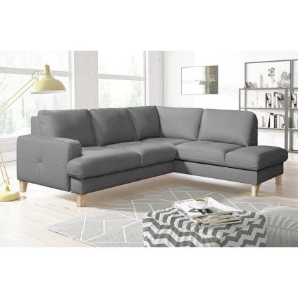 Canapé d'angle convertible en cuir italien de luxe 4/5 places avec coffre, FARELI, gris clair, angle droit