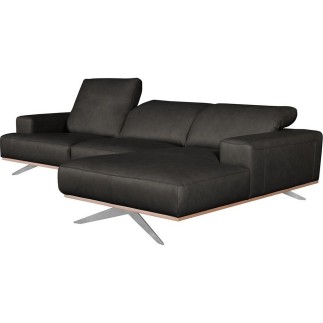 Canapé d'angle en 100% tout cuir épais de luxe italien 5/6 places PORTO, noir, angle droit