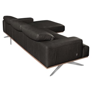 Canapé d'angle en 100% tout cuir épais de luxe italien 5/6 places PORTO, noir, angle droit