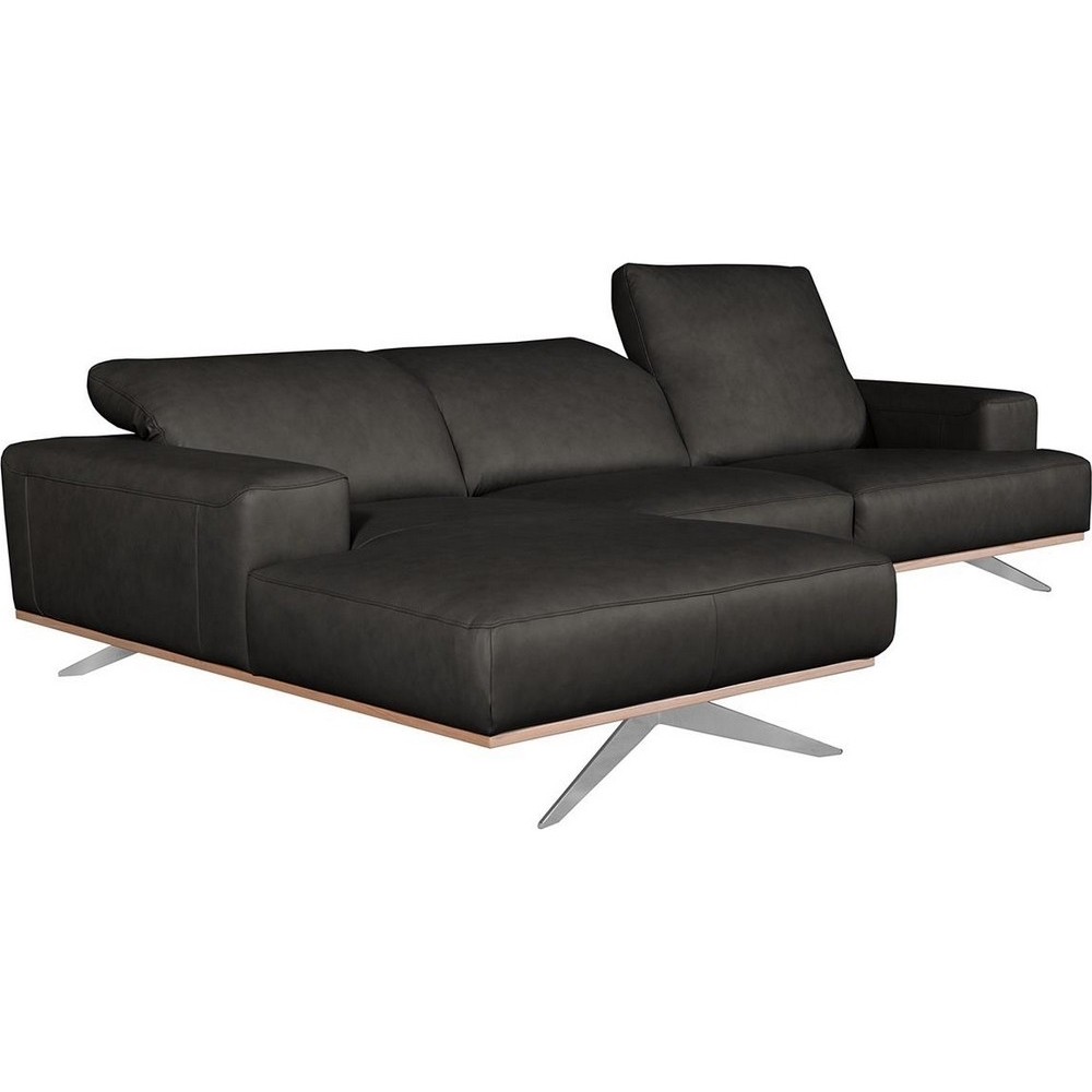 - Canapé d'angle en 100% tout cuir épais de luxe italien 5/6 places PORTO, noir, angle gauche - Canapé d'angle en 100% tout cuir épais de luxe italien 5/6 places PORTO, noir, angle gauche