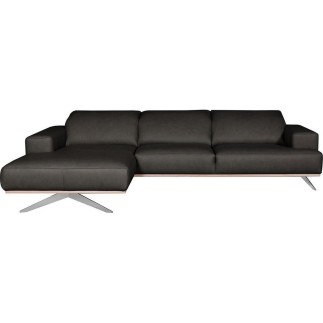 - Canapé d'angle en 100% tout cuir épais de luxe italien 5/6 places PORTO, noir, angle gauche