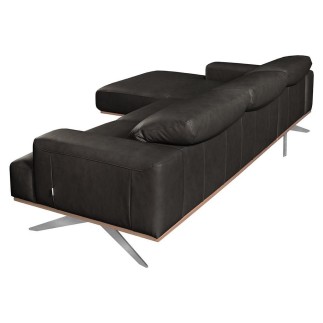 - Canapé d'angle en 100% tout cuir épais de luxe italien 5/6 places PORTO, noir, angle gauche