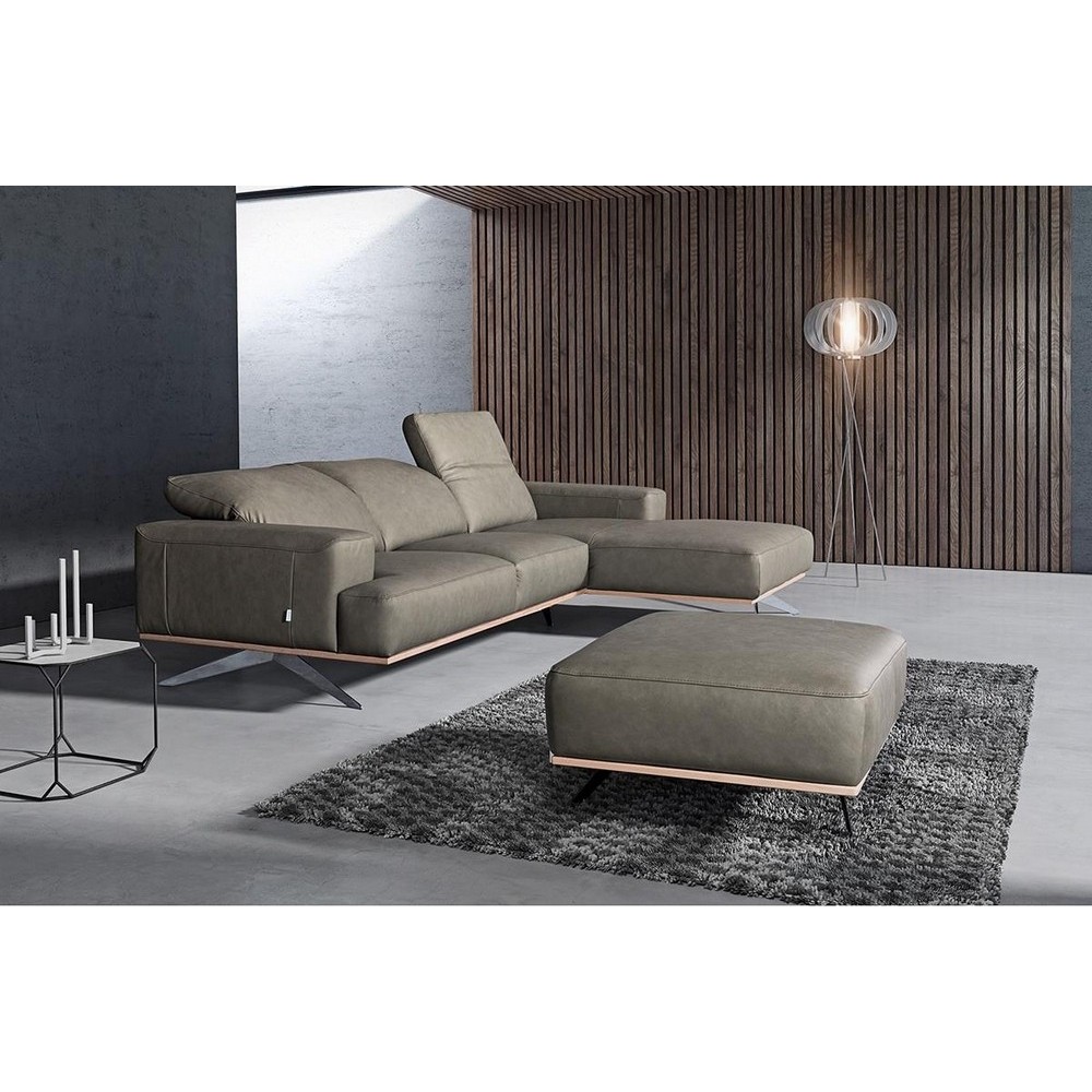Canapé d'angle en 100% tout cuir épais de luxe italien 5/6 places PORTO, gris, angle droit Canapé d'angle en 100% tout cuir épais de luxe italien 5/6 places PORTO, gris, angle droit