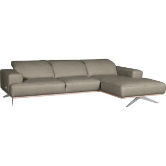 Canapé d'angle en 100% tout cuir épais de luxe italien 5/6 places PORTO, gris, angle droit