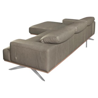 Canapé d'angle en 100% tout cuir épais de luxe italien 5/6 places PORTO, gris, angle droit