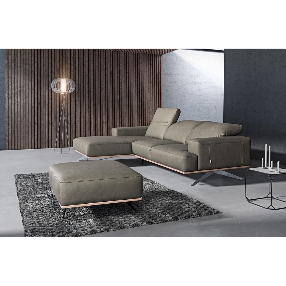Canapé d'angle en 100% tout cuir épais de luxe italien 5/6 places PORTO, gris, angle gauche Canapé d'angle en 100% tout cuir épais de luxe italien 5/6 places PORTO, gris, angle gauche
