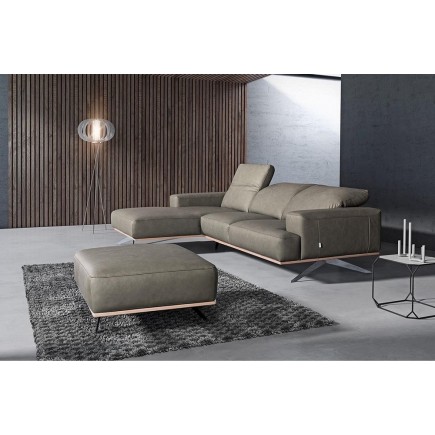Canapé d'angle en 100% tout cuir épais de luxe italien 5/6 places PORTO, gris, angle gauche