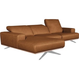 Canapé d'angle en 100% tout cuir épais de luxe italien 5/6 places PORTO, couleur cognac, angle gauche