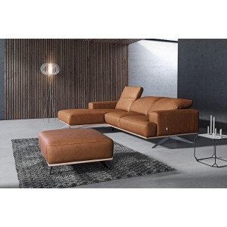 Canapé d'angle en 100% tout cuir épais de luxe italien 5/6 places PORTO, couleur cognac, angle gauche, Marron cognac