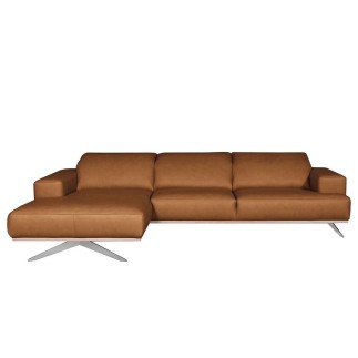 Canapé d'angle en 100% tout cuir épais de luxe italien 5/6 places PORTO, couleur cognac, angle gauche