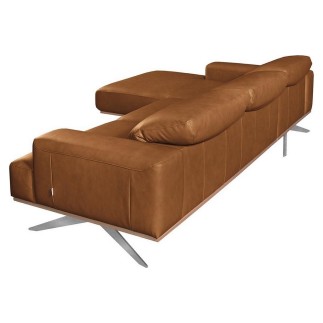 Canapé d'angle en 100% tout cuir épais de luxe italien 5/6 places PORTO, couleur cognac, angle gauche