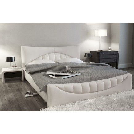 Lit en cuir italien de luxe KING, blanc