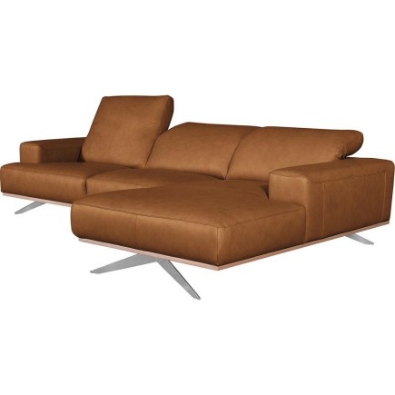Canapé d'angle en 100% tout cuir épais de luxe italien 5/6 places PORTO, couleur cognac, angle droit