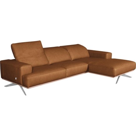 Canapé d'angle en 100% tout cuir épais de luxe italien 5/6 places PORTO, couleur cognac, angle droit, Marron cognac