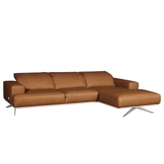 Canapé d'angle en 100% tout cuir épais de luxe italien 5/6 places PORTO, couleur cognac, angle droit