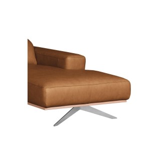 Canapé d'angle en 100% tout cuir épais de luxe italien 5/6 places PORTO, couleur cognac, angle droit