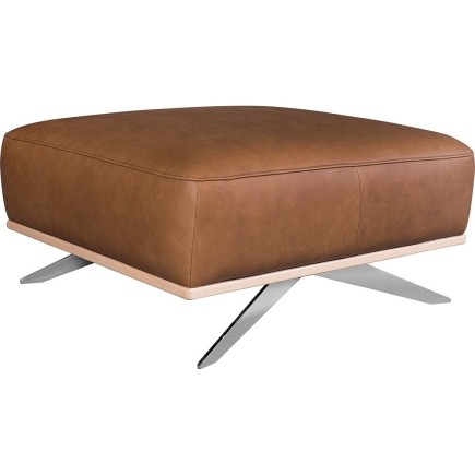 Pouf PORTO en tout cuir italien haut de gamme vachette, coloris marron cognac