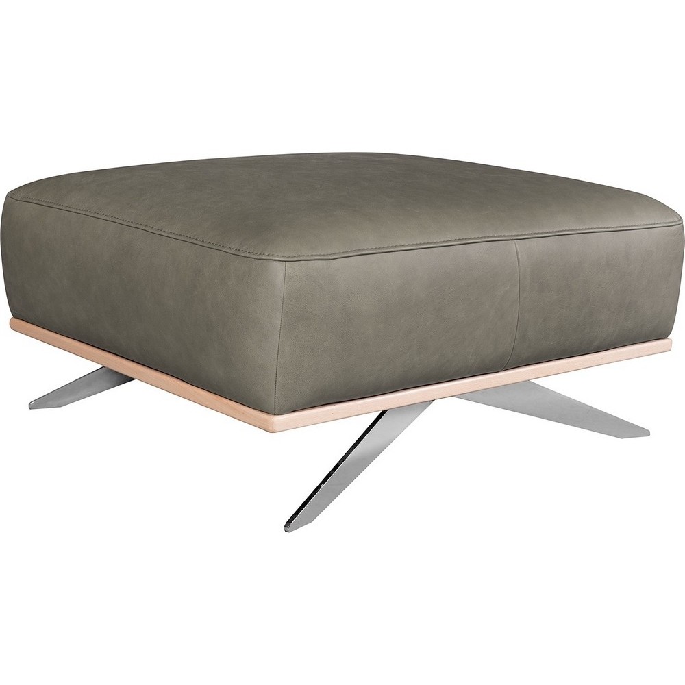 Pouf PORTO en tout cuir italien haut de gamme vachette, coloris gris Pouf PORTO en tout cuir italien haut de gamme vachette, coloris gris