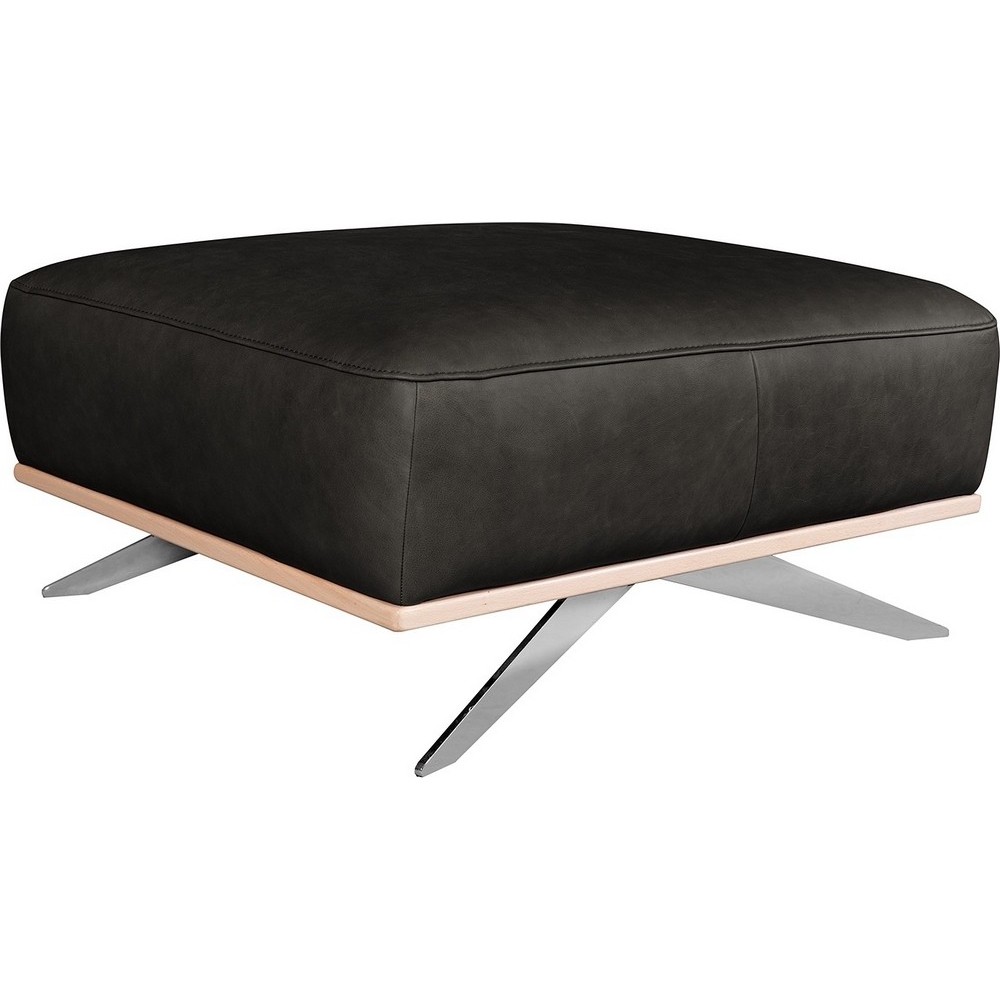 Pouf PORTO en tout cuir italien haut de gamme vachette, coloris noir Pouf PORTO en tout cuir italien haut de gamme vachette, coloris noir