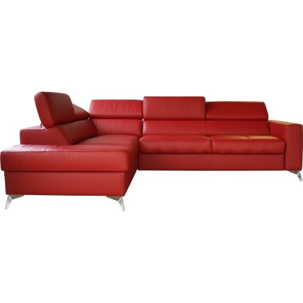 - Canapé d'angle convertible en cuir italien de luxe 5/6 places avec coffre, MONZA, rouge foncé, angle gauche