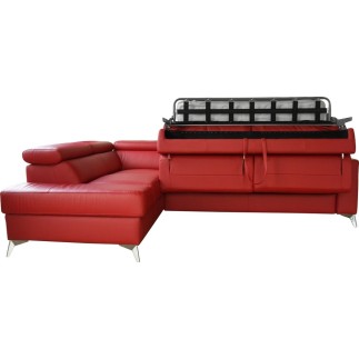 - Canapé d'angle convertible en cuir italien de luxe 5/6 places avec coffre, MONZA, rouge foncé, angle gauche