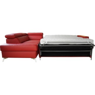 - Canapé d'angle convertible en cuir italien de luxe 5/6 places avec coffre, MONZA, rouge foncé, angle gauche