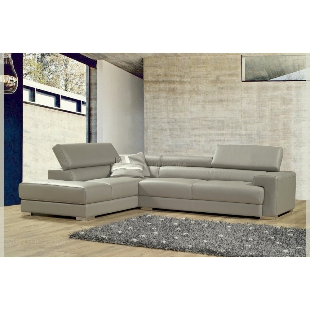 Canapé d'angle en cuir italien 5 places BONO, gris clair, angle gauche Canapé d'angle en cuir italien 5 places BONO, gris clair, angle gauche