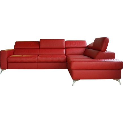 Canapé d'angle convertible en cuir italien de luxe 5/6 places avec coffre, MONZA, rouge foncé, angle droit