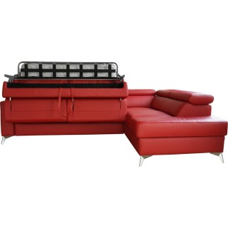 Canapé d'angle convertible en cuir italien de luxe 5/6 places avec coffre, MONZA, rouge foncé, angle droit