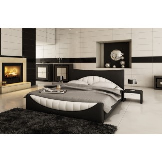 Lit en cuir italien de luxe KING, noir et seconde couleur au choix, 160x200