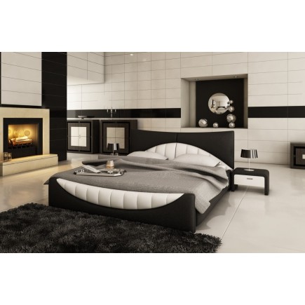 Lit en cuir italien de luxe KING, noir et seconde couleur au choix, 160x200