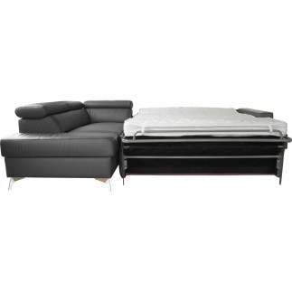 Canapé d'angle convertible en cuir italien de luxe 5/6 places avec coffre, MONZA, gris foncé, angle gauche