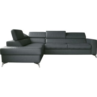 Canapé d'angle convertible en cuir italien de luxe 5/6 places avec coffre, MONZA, gris foncé, angle gauche
