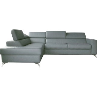 Canapé d'angle convertible en cuir italien de luxe 5/6 places avec coffre, MONZA, gris clair, angle gauche
