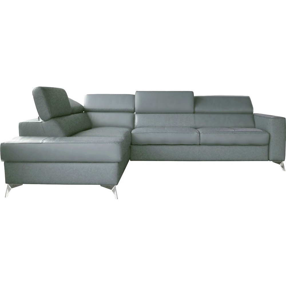 Canapé d'angle convertible en cuir italien de luxe 5/6 places avec coffre, MONZA, gris clair, angle gauche Canapé d'angle convertible en cuir italien de luxe 5/6 places avec coffre, MONZA, gris clair, angle gauche
