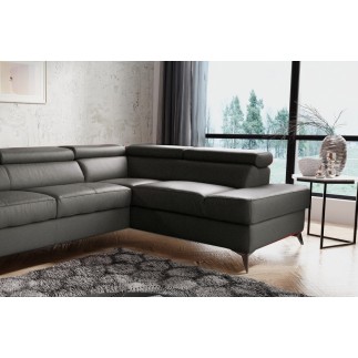 Canapé d'angle convertible en cuir italien de luxe 5/6 places avec coffre, MONZA, gris foncé, angle droit