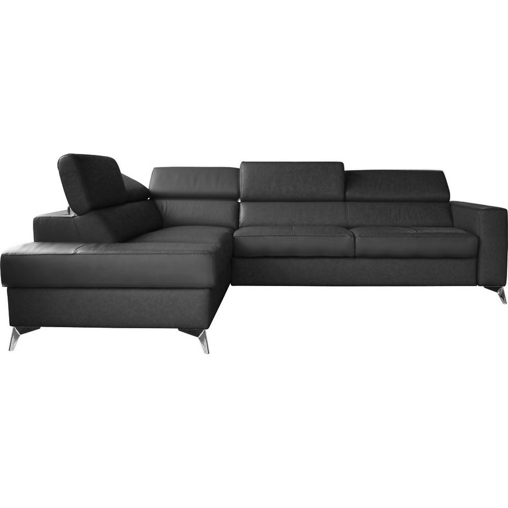Canapé d'angle convertible en cuir italien de luxe 5/6 places avec coffre, MONZA, noir, angle gauche Canapé d'angle convertible en cuir italien de luxe 5/6 places avec coffre, MONZA, noir, angle gauche
