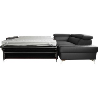 Canapé d'angle convertible en cuir italien de luxe 5/6 places avec coffre, MONZA, noir, angle droit