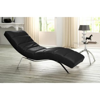 Chaise longue réglable multipositions, en cuir de luxe italien, SWEET, noir