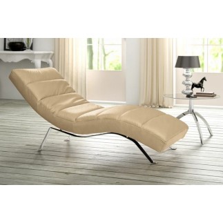 Chaise longue réglable multipositions, en cuir de luxe italien, SWEET, beige