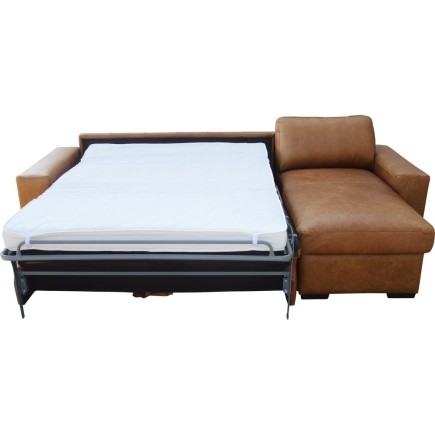 Canapé d'angle en 100% tout cuir italien de luxe 5 places convertible et coffre, marron, angle droit, CLINTON