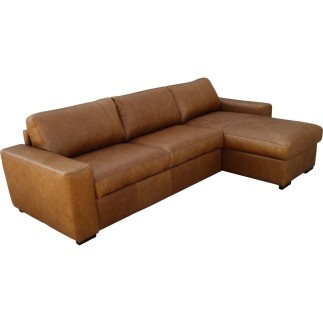 Canapé d'angle en 100% tout cuir italien de luxe 5 places convertible et coffre, marron, angle droit, CLINTON