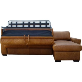 Canapé d'angle en 100% tout cuir italien de luxe 5 places convertible et coffre, marron, angle droit, CLINTON