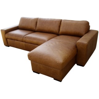 Canapé d'angle en 100% tout cuir italien de luxe 5 places convertible et coffre, marron, angle droit, CLINTON