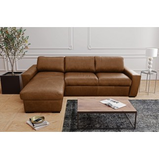 - Canapé d'angle en 100% tout cuir italien de luxe 5 places convertible et coffre, marron, angle gauche, CLINTON