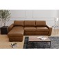 - Canapé d'angle en 100% tout cuir italien de luxe 5 places convertible et coffre, marron, angle gauche, CLINTON